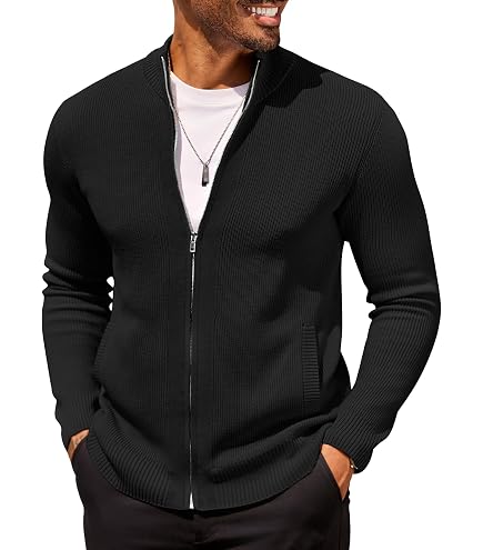 COOFANDY Mens Cardigan Sweater Cable Knitted Full Zip Sweaters